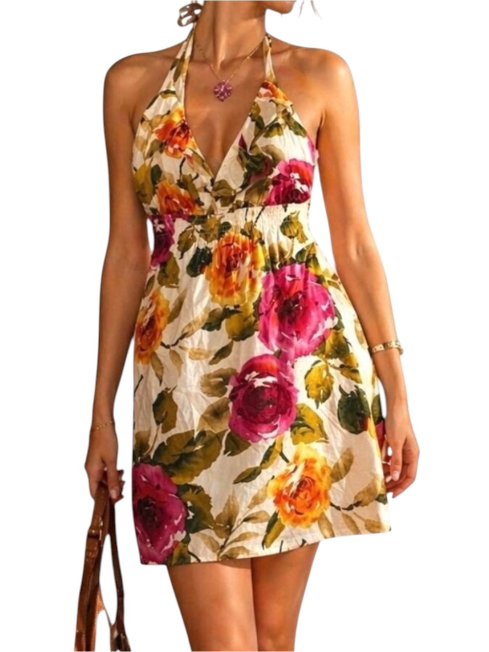 Tommy Bahama Antique Roses Silk Cotton Blend Short Halter Sundress SZ L